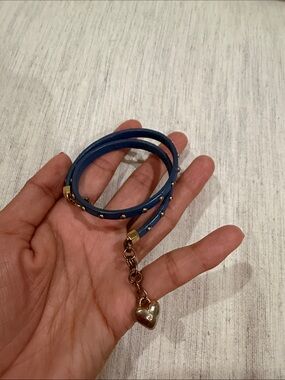 Juicy Couture Blue Leather Wrap Bracelet with Gold Heart Charm